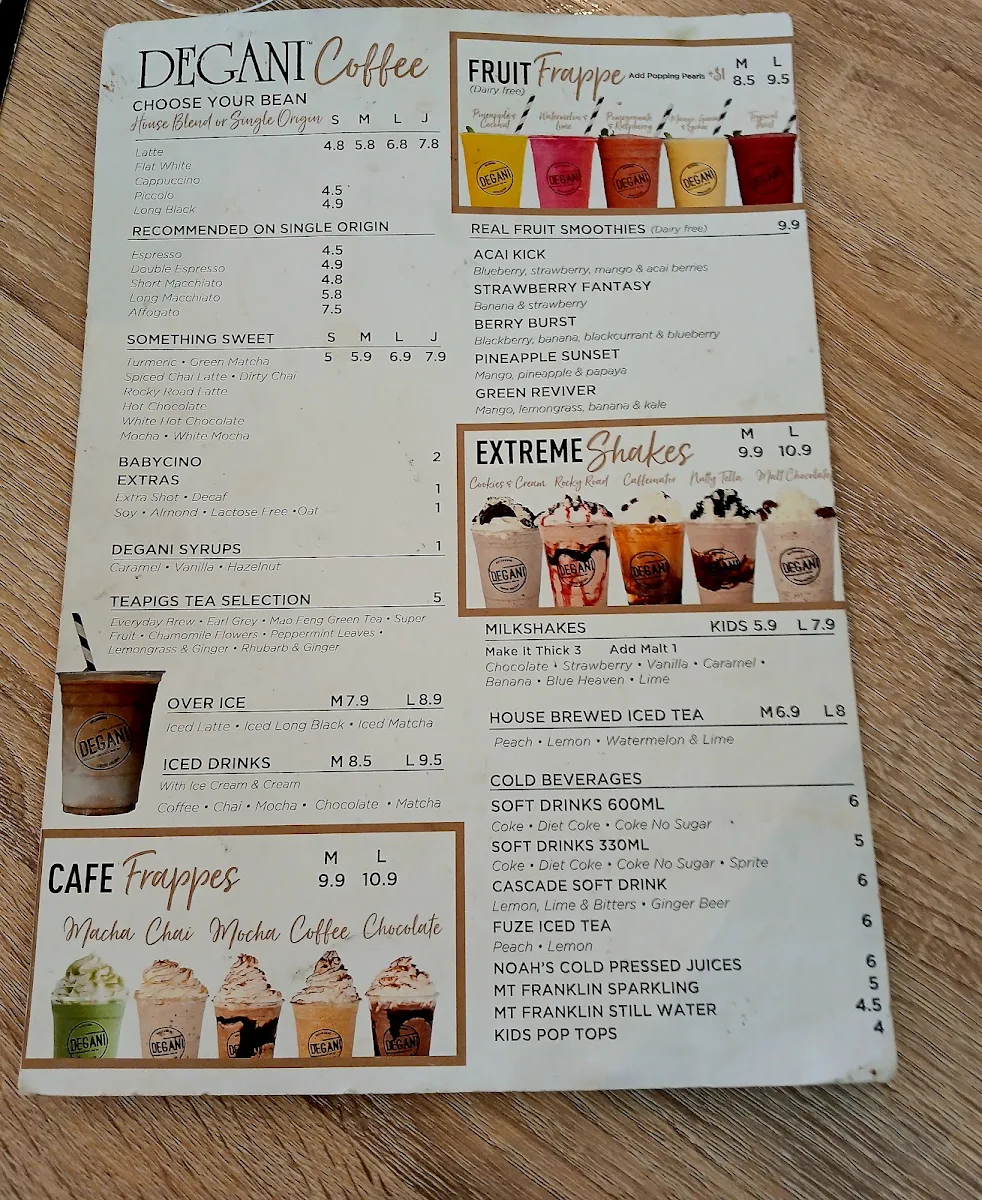 Menu, Degani Coburg Hill
