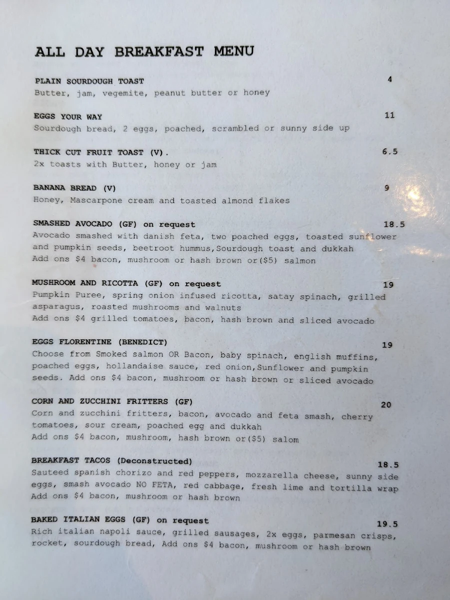 Menu, Brown Cow Cafe