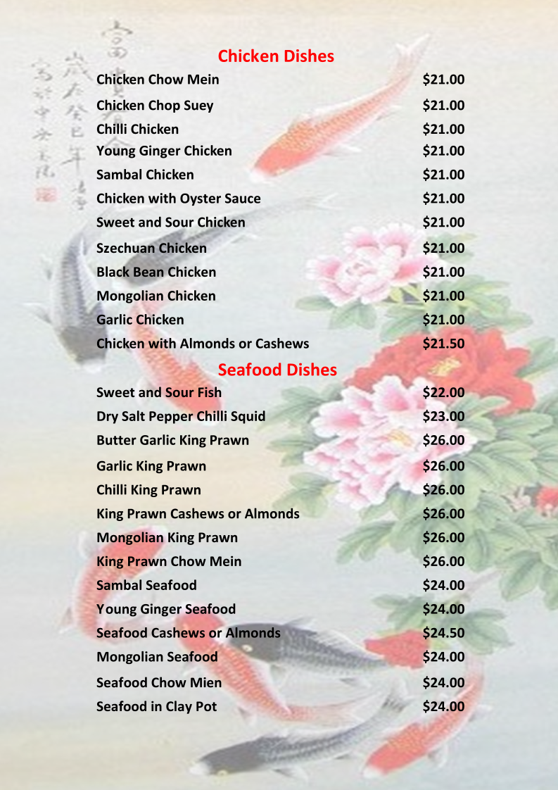 Menu, Baldivis Chinese BBQ Restaurant
