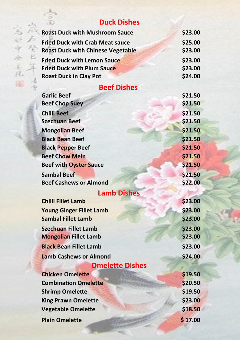 Menu, Baldivis Chinese BBQ Restaurant