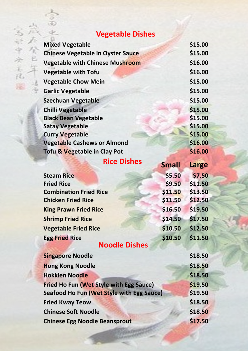 Menu, Baldivis Chinese BBQ Restaurant