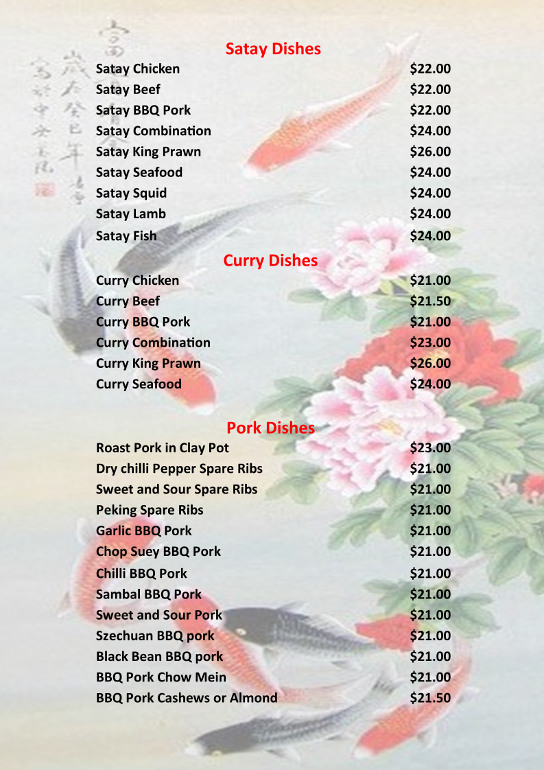Menu, Baldivis Chinese BBQ Restaurant