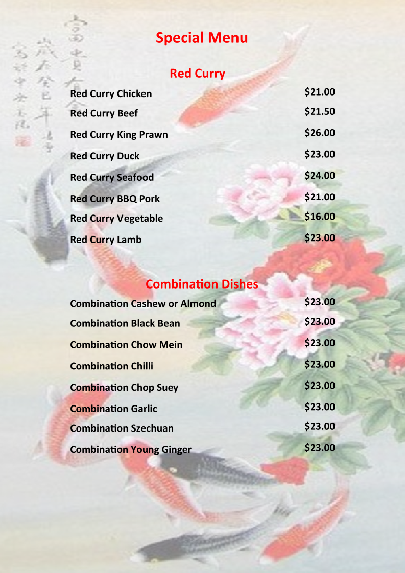 Menu, Baldivis Chinese BBQ Restaurant
