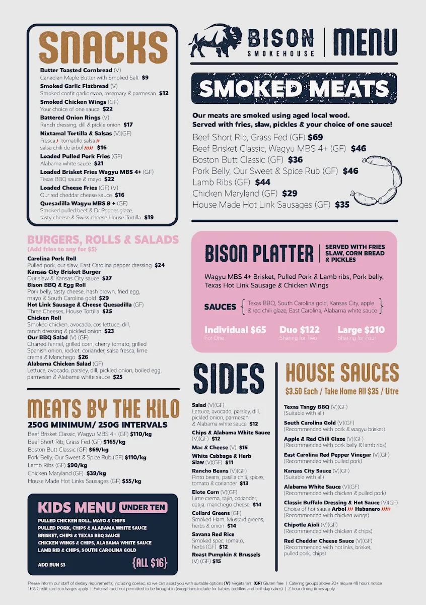 Menu, Bison Smokehouse & Bar