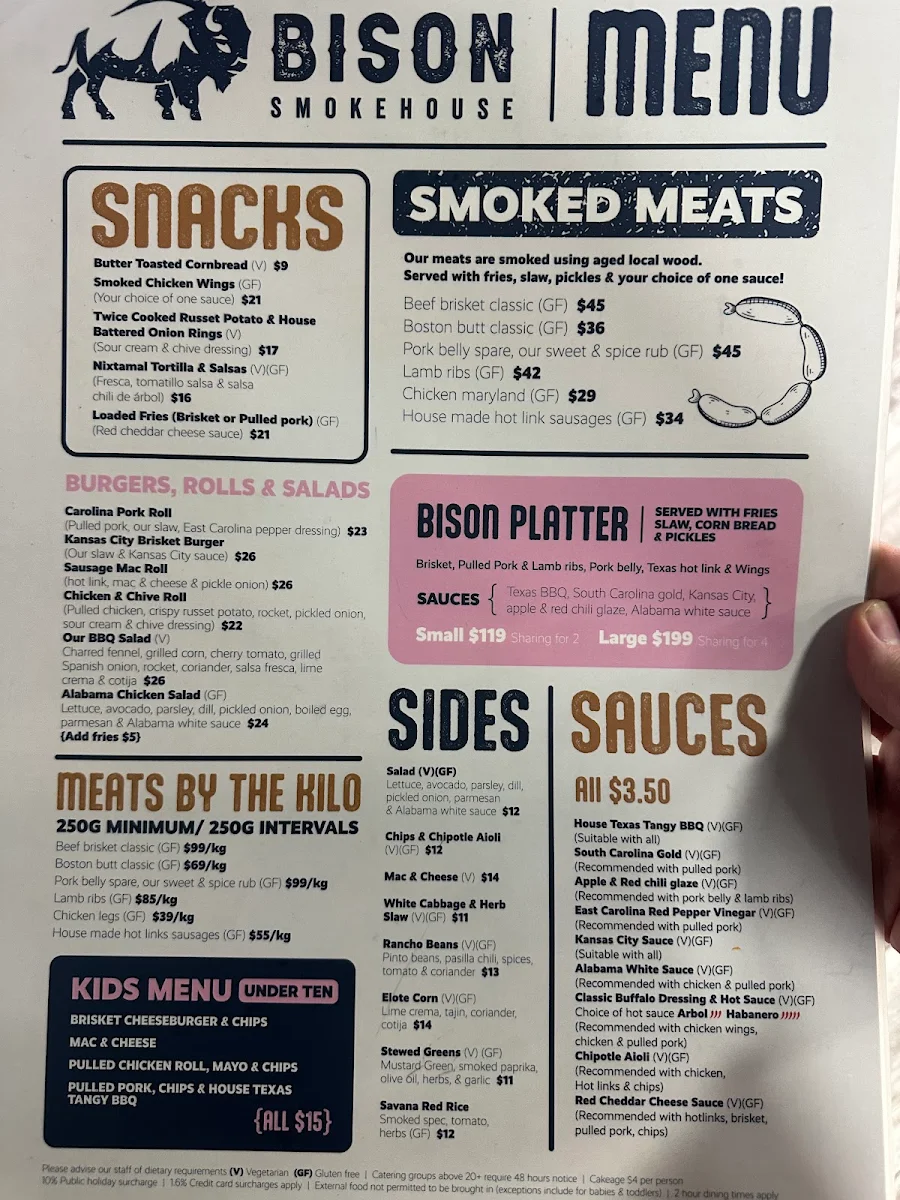 Menu, Bison Smokehouse & Bar
