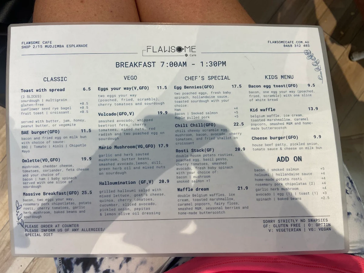 Menu, Flawsome Café