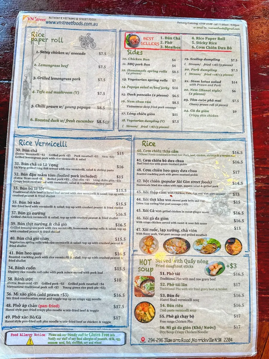 Menu, Vn Street Foods