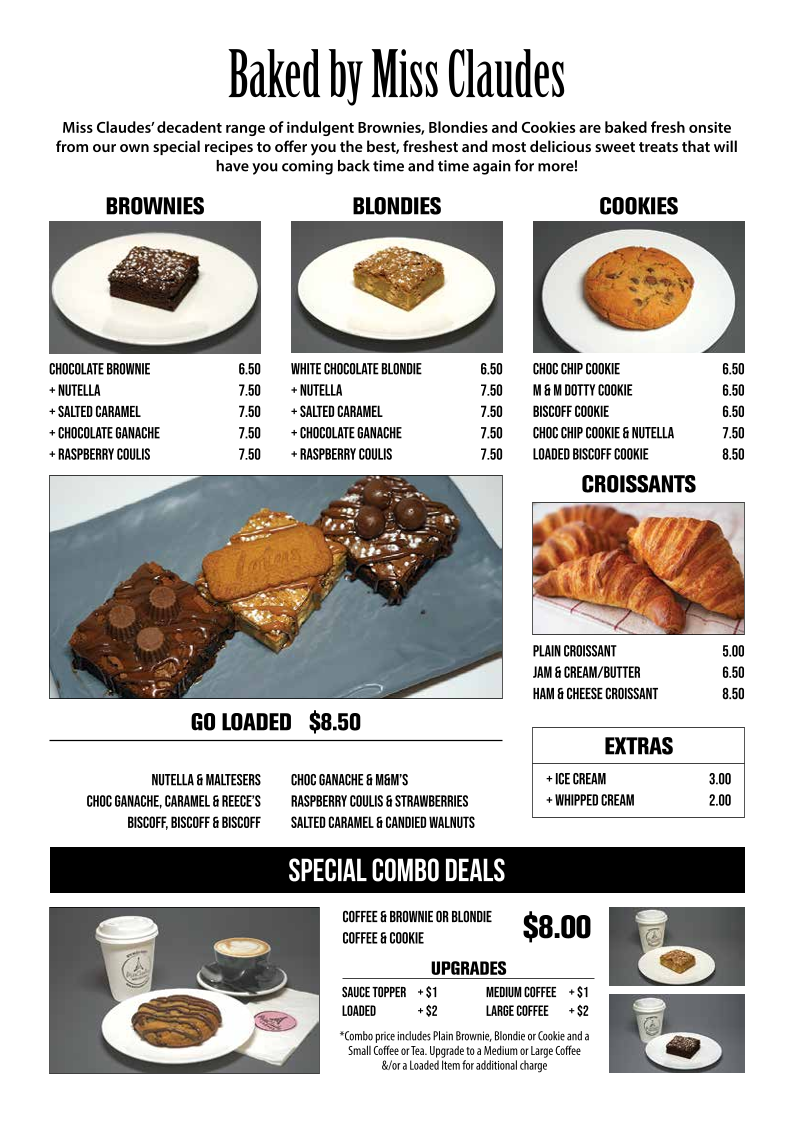 Menu, Miss Claudes Crepes Coomera