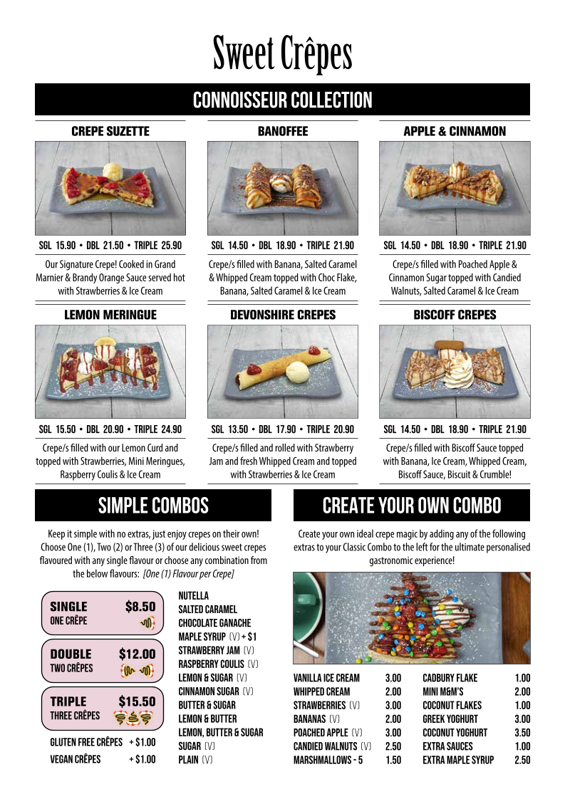 Menu, Miss Claudes Crepes Coomera
