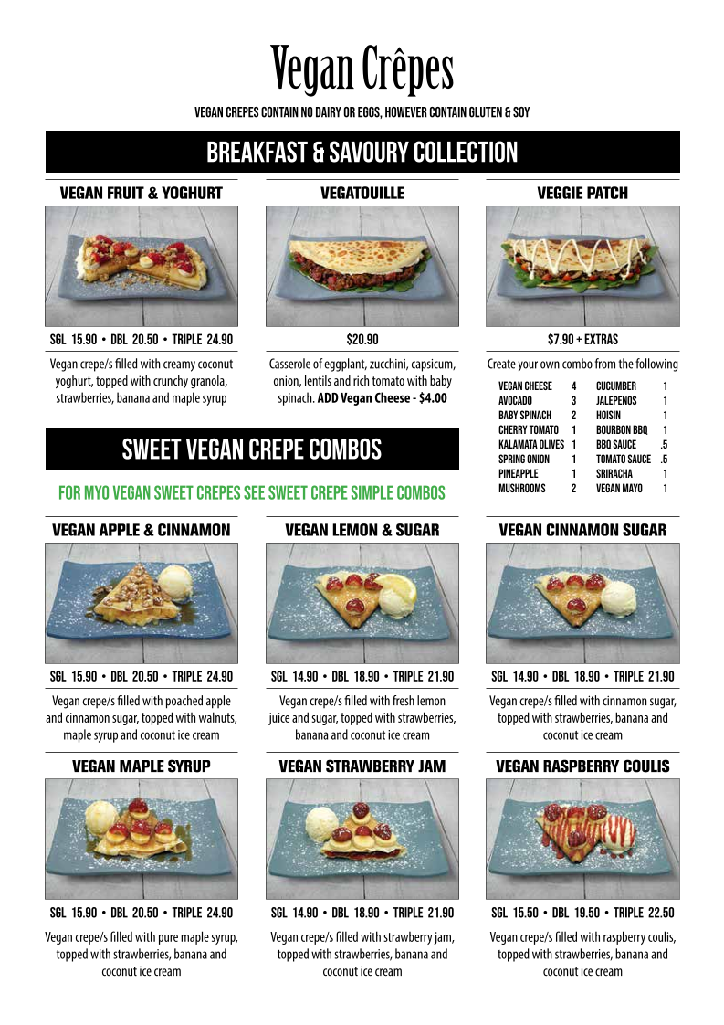 Menu, Miss Claudes Crepes Coomera