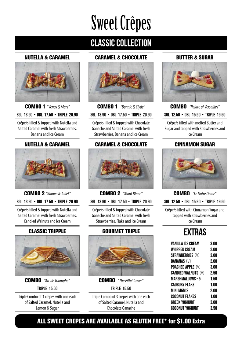 Menu, Miss Claudes Crepes Coomera