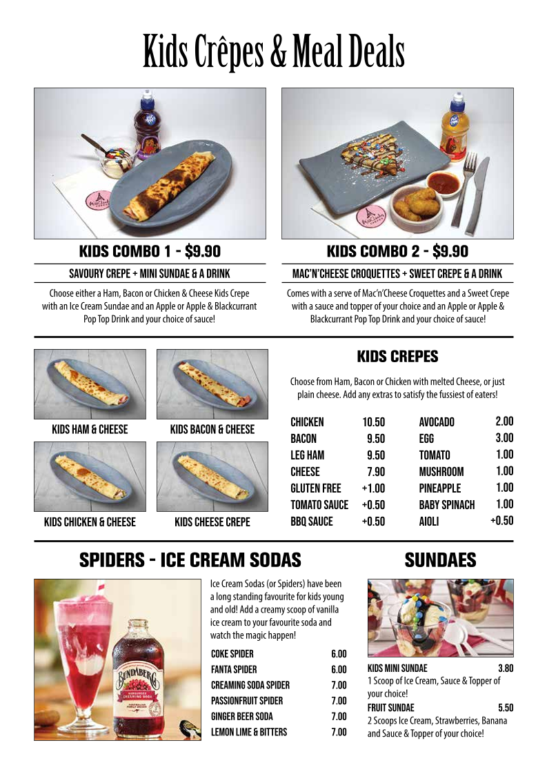 Menu, Miss Claudes Crepes Coomera