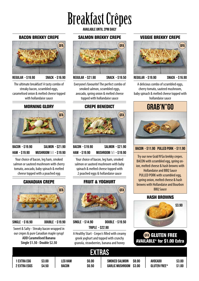 Menu, Miss Claudes Crepes Coomera