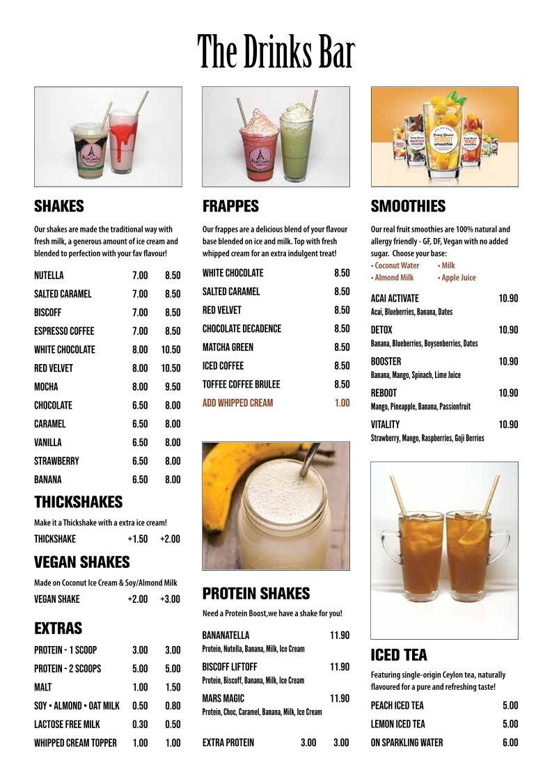 Menu, Miss Claudes Crepes Coomera