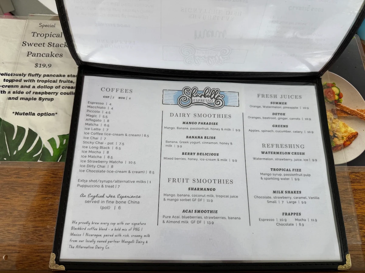 Menu, Sharbella Espresso