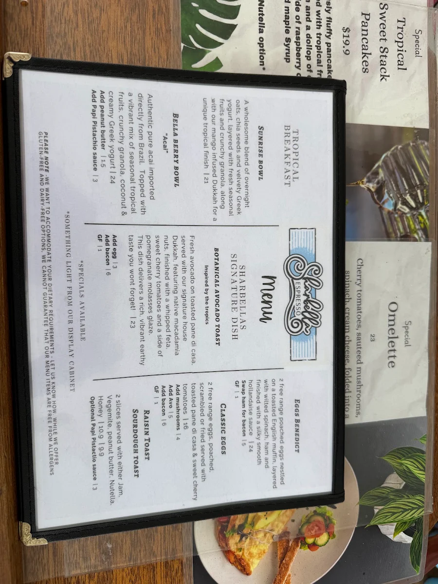 Menu, Sharbella Espresso