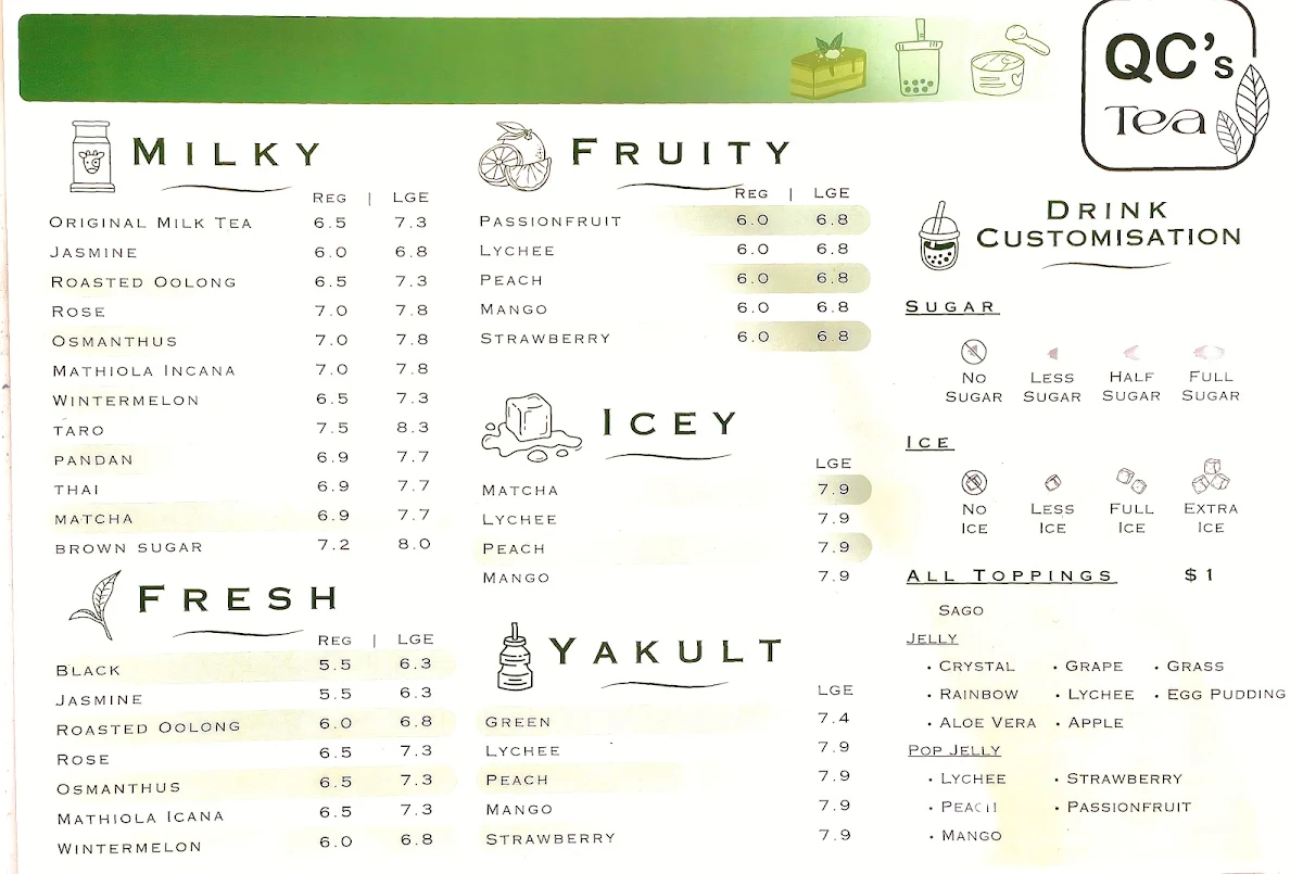 Menu, QC's Tea