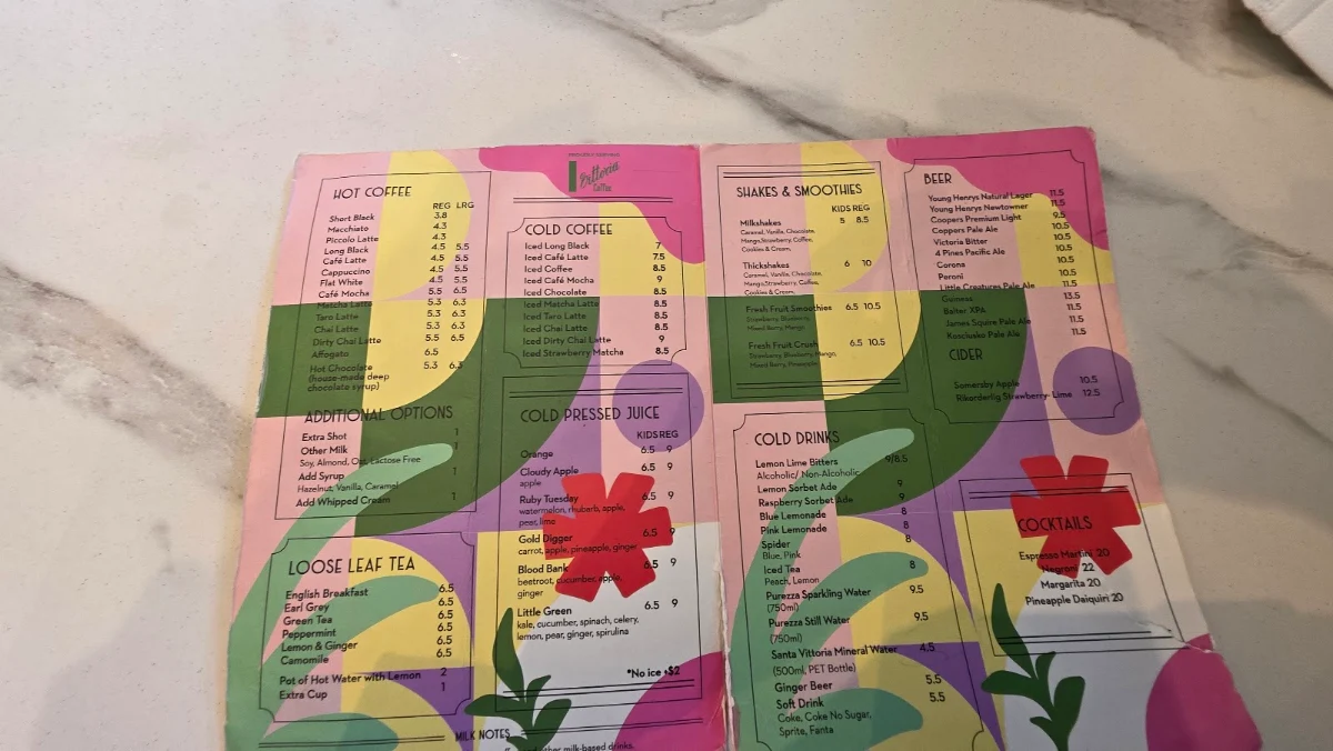 Menu, Firestone Hornsby