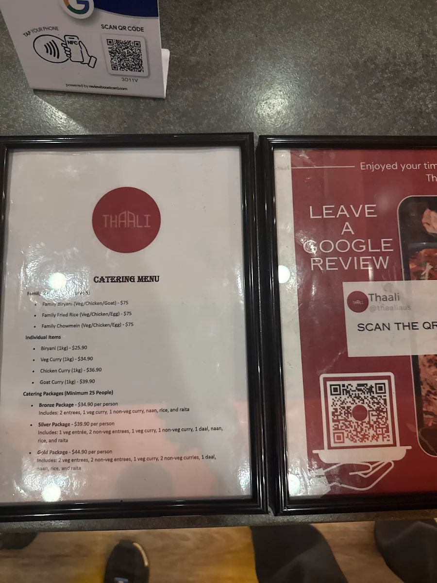 Menu, Thaali - Indian Restaurant (Contemporary Indian Cuisine)