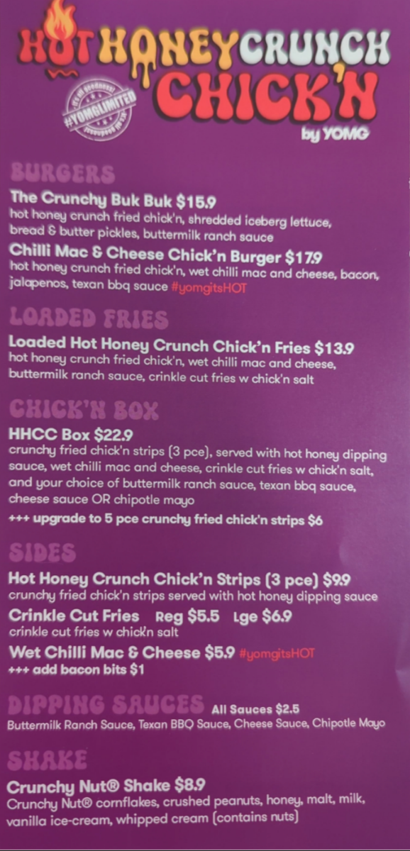 Menu, YOMG Glen Waverley