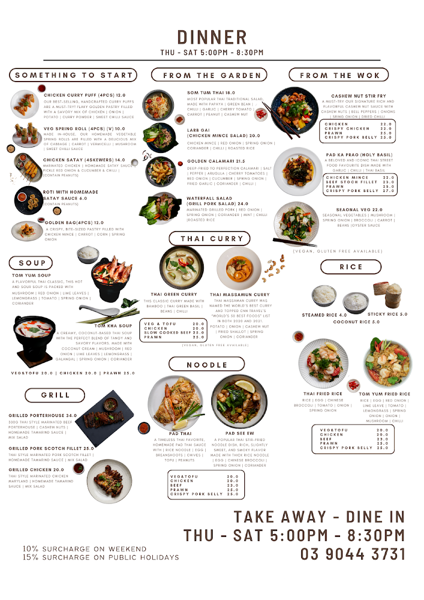 Menu, SUM Cafe and Thai eatery