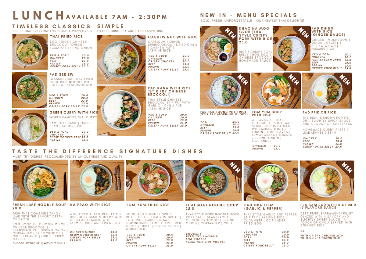 Menu, SUM Cafe and Thai eatery