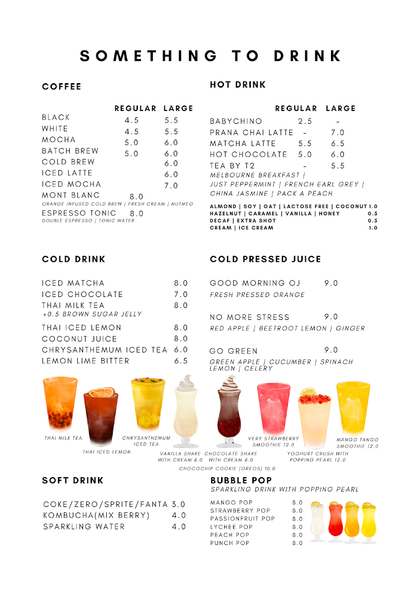 Menu, SUM Cafe and Thai eatery