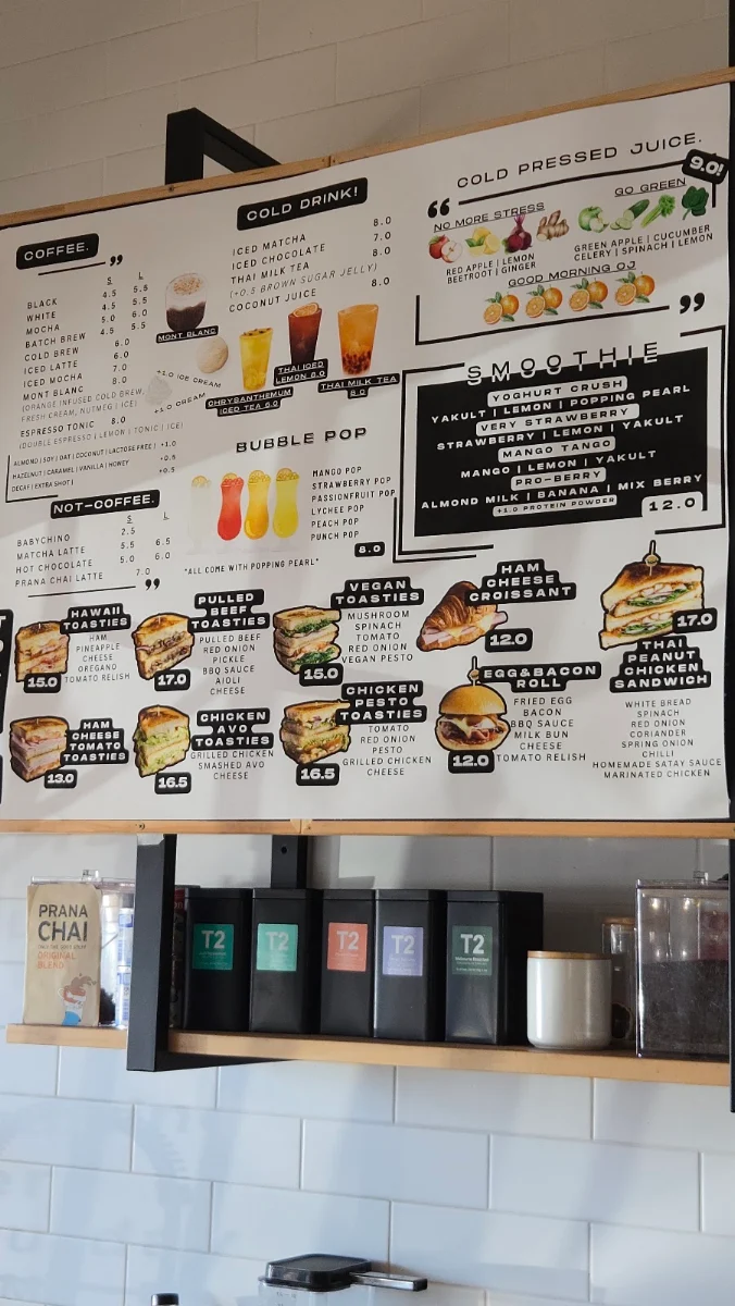 Menu, SUM Cafe and Thai eatery