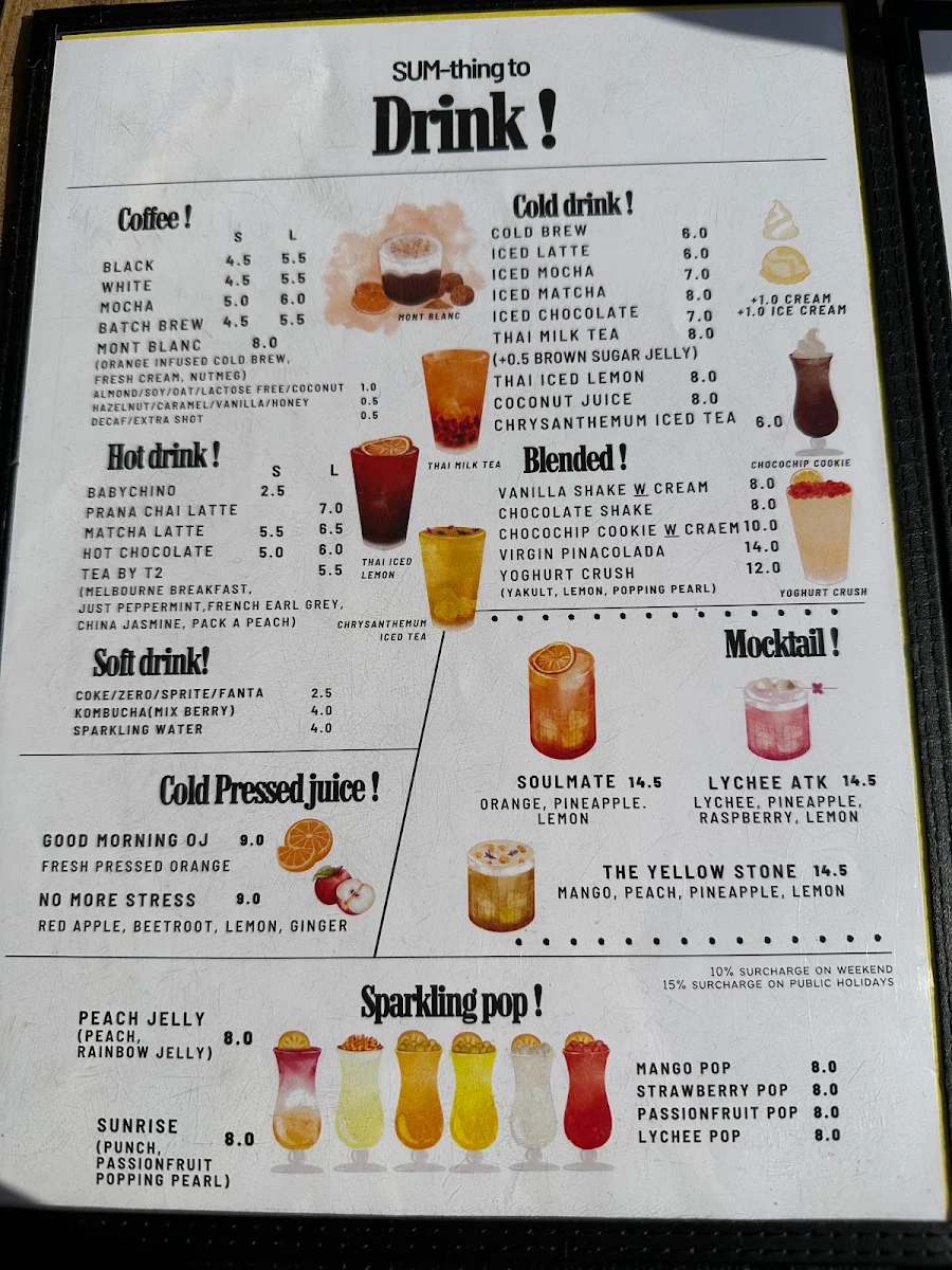 Menu, SUM Cafe and Thai eatery