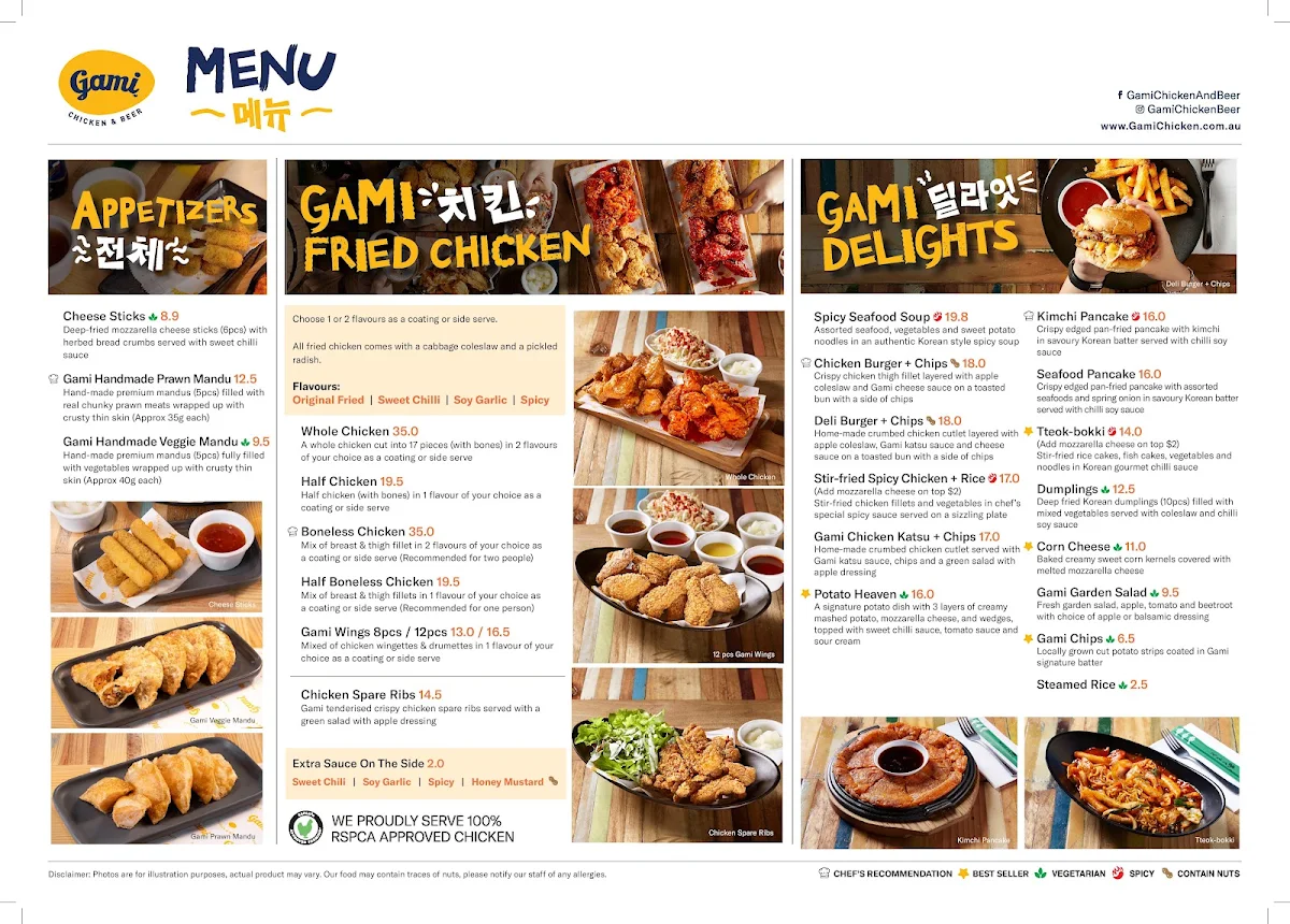Menu, Gami Chicken & Beer