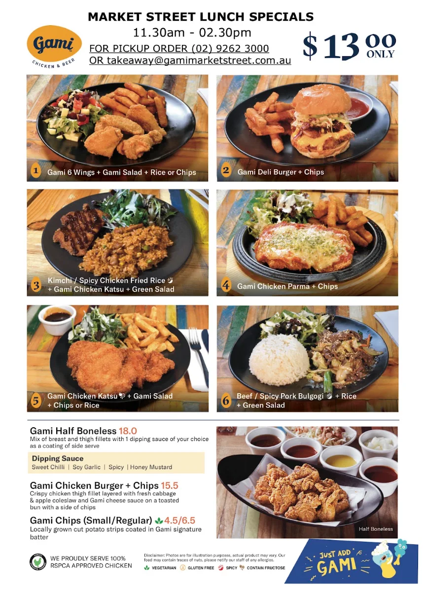 Menu, Gami Chicken & Beer