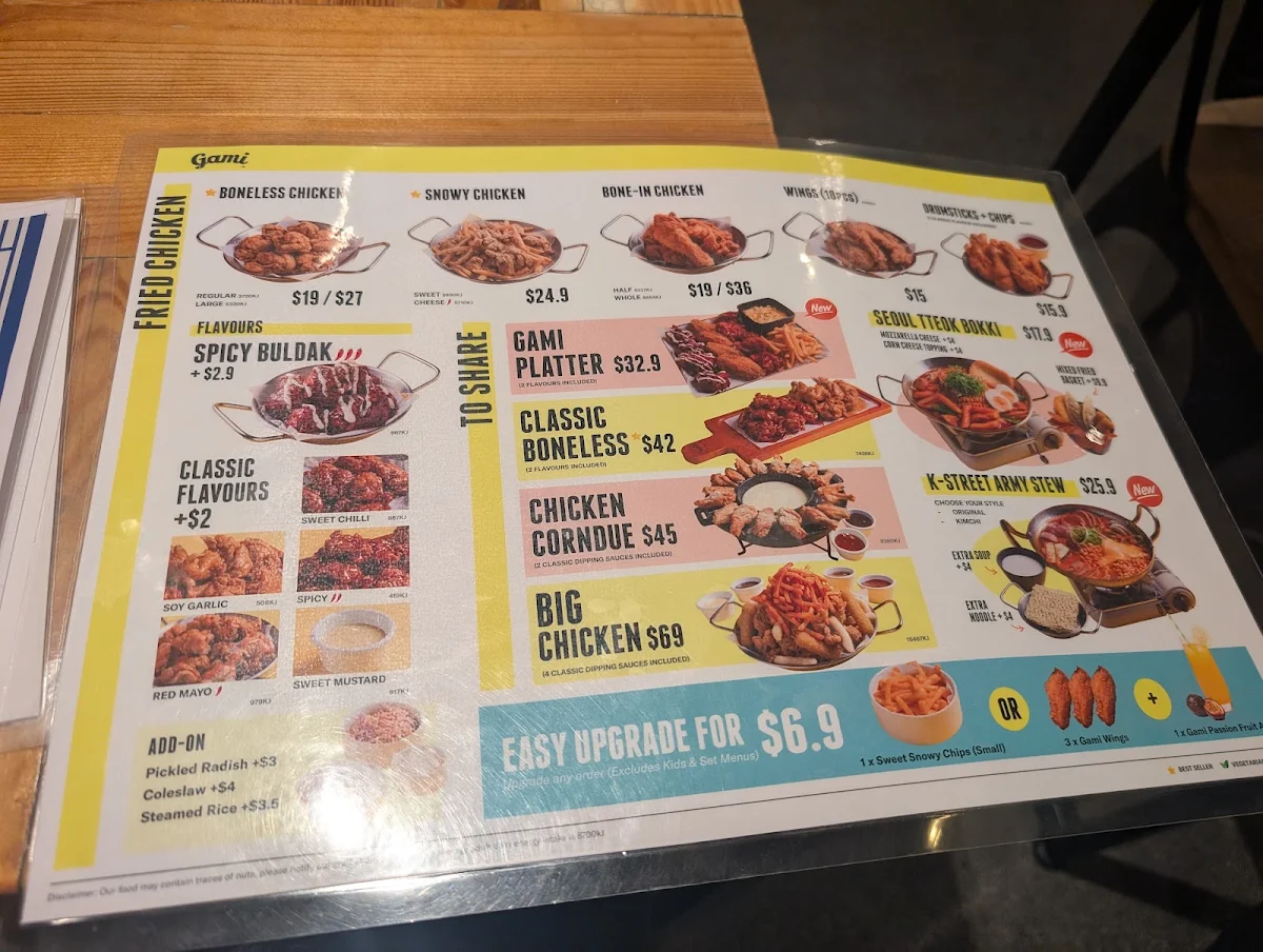 Menu, Gami Chicken & Beer