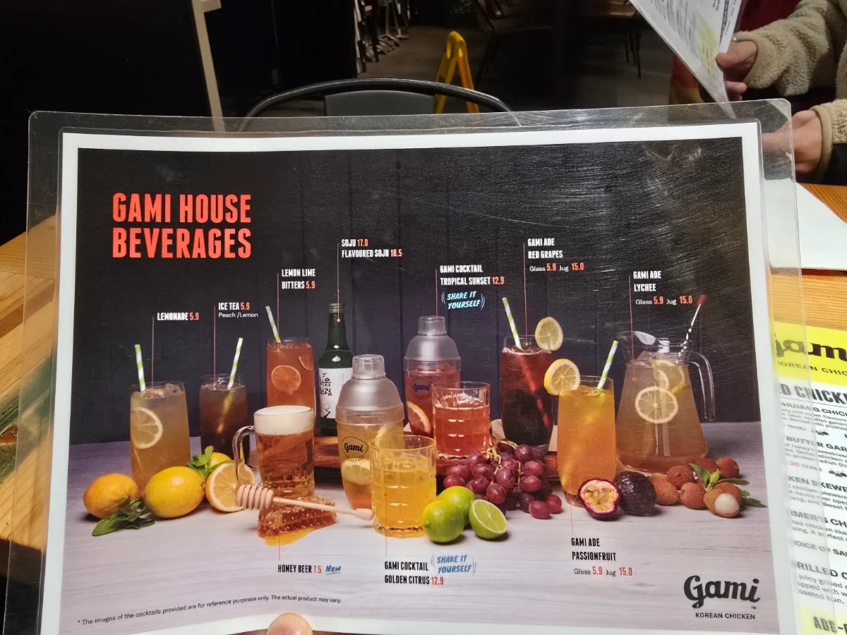 Menu, Gami Chicken & Beer