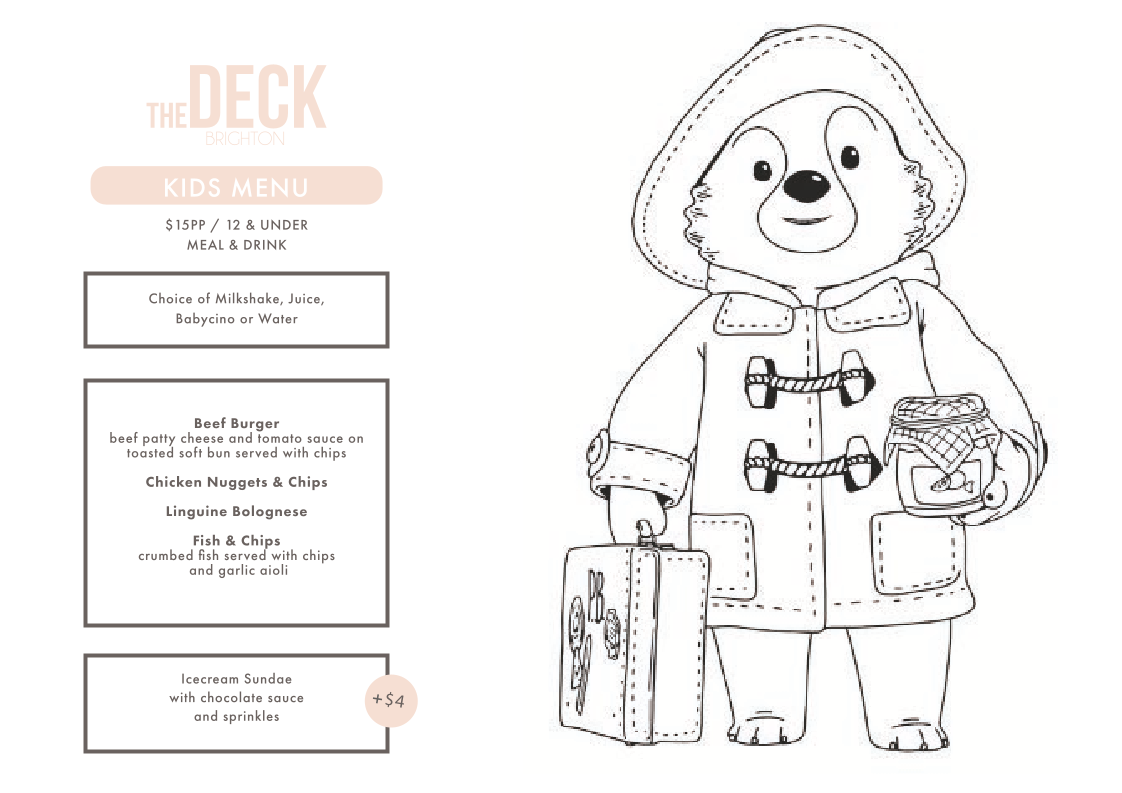 Menu, The Deck Brighton