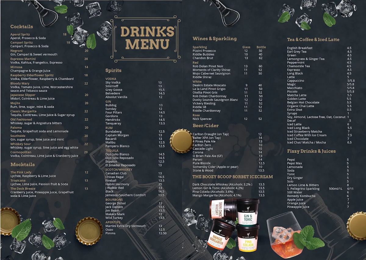 Menu, The Deck Brighton