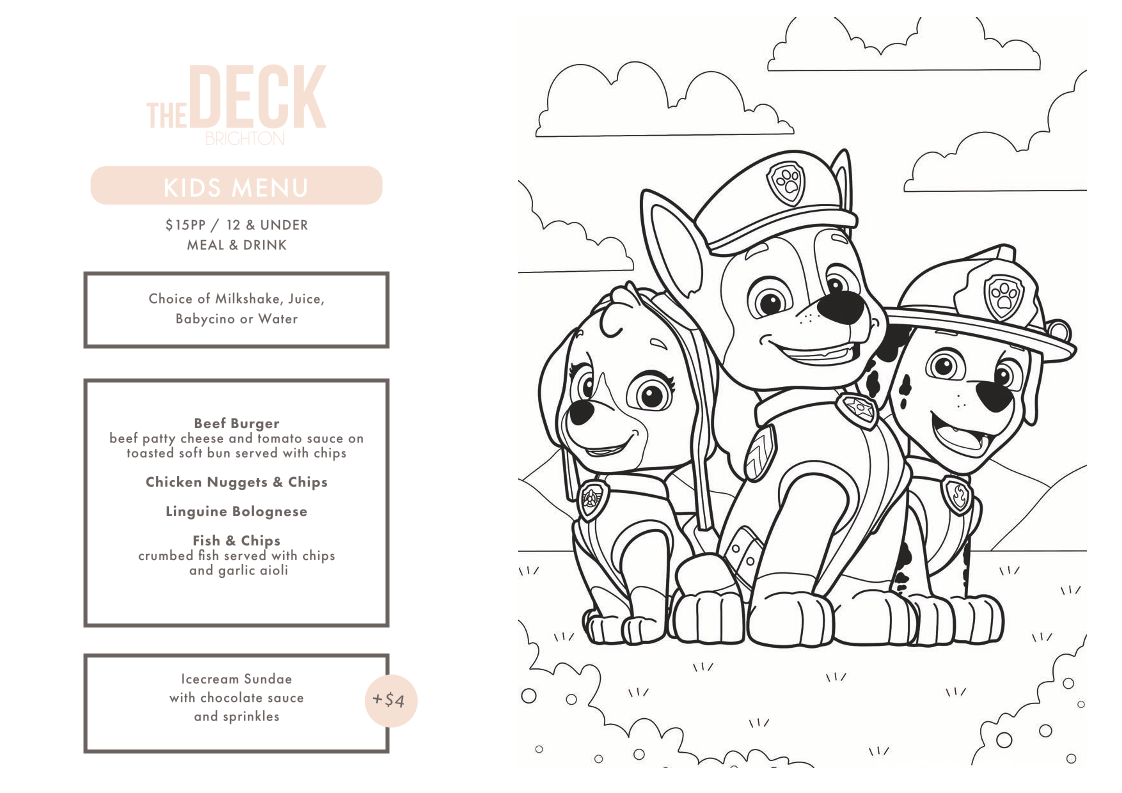 Menu, The Deck Brighton