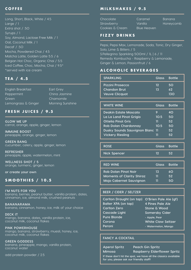 Menu, The Deck Brighton