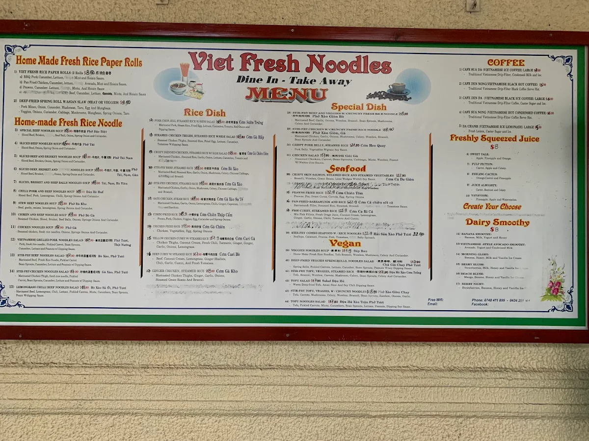 Menu, Viet Fresh Noodles
