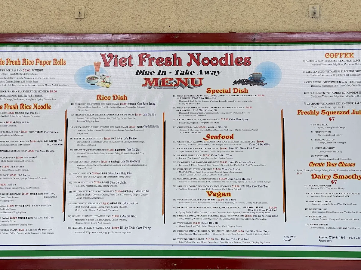 Menu, Viet Fresh Noodles