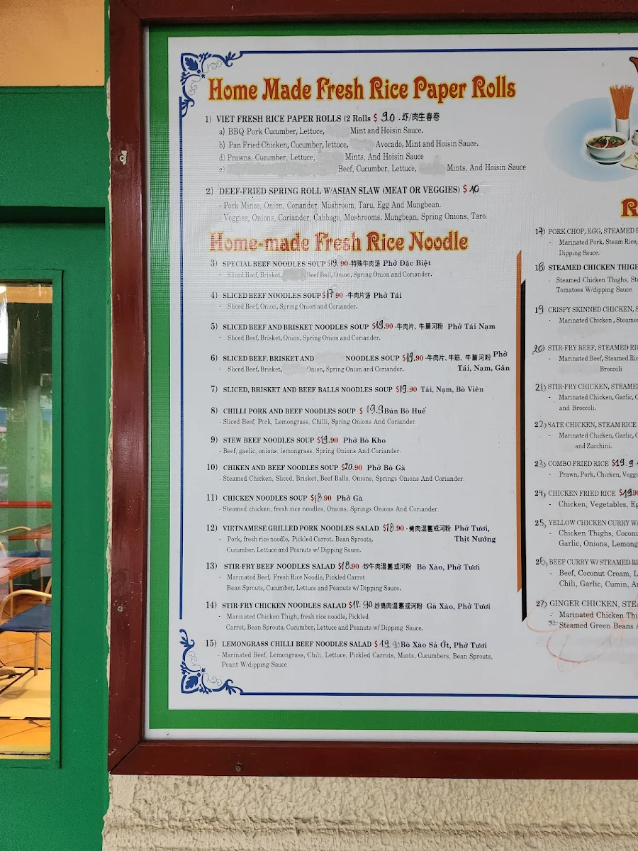 Menu, Viet Fresh Noodles