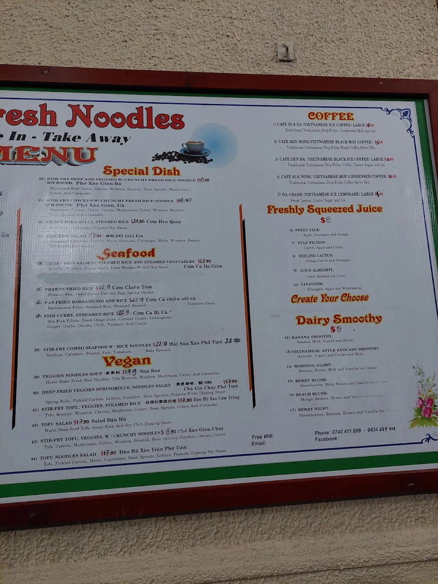 Menu, Viet Fresh Noodles