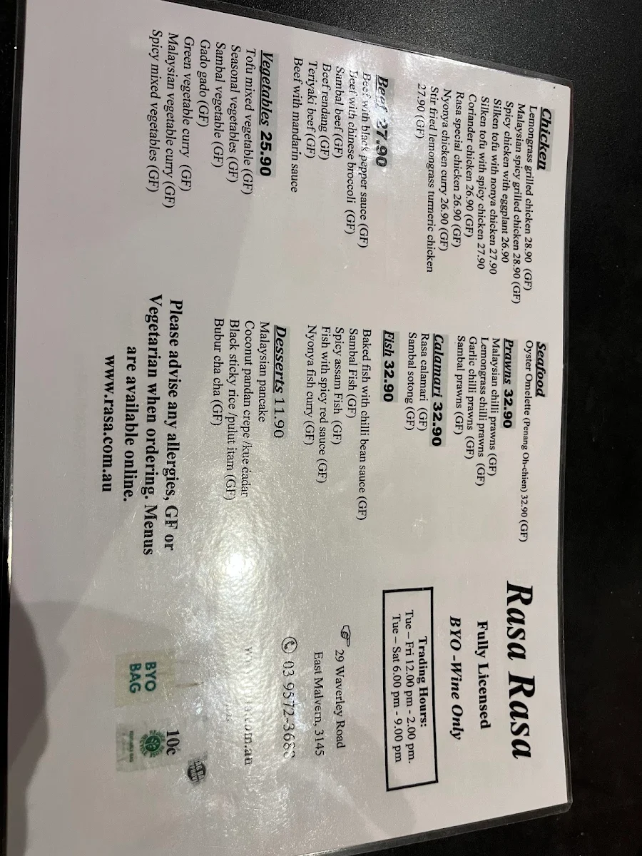 Menu, Rasa Rasa