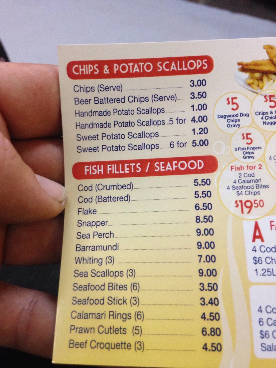Menu, Centre Place Fish & Chips