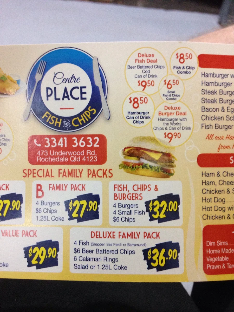 Menu, Centre Place Fish & Chips