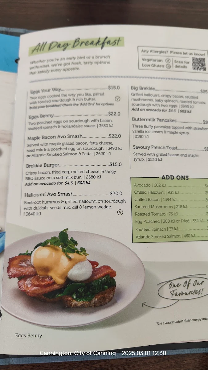 Menu, Jamaica Blue Westfield Carousel