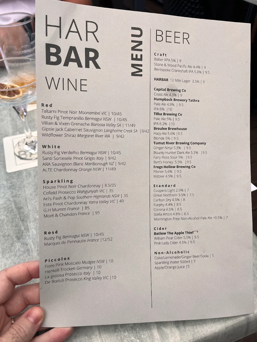 Menu, The Harbar Bermagui