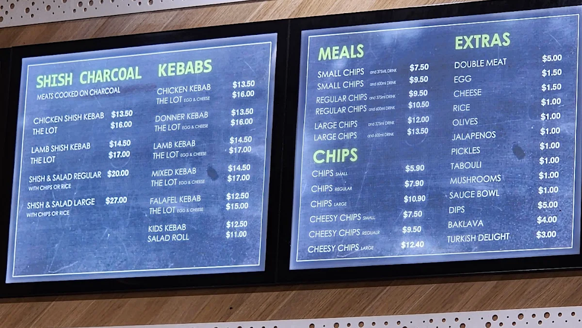 Menu, ROC Kebabs