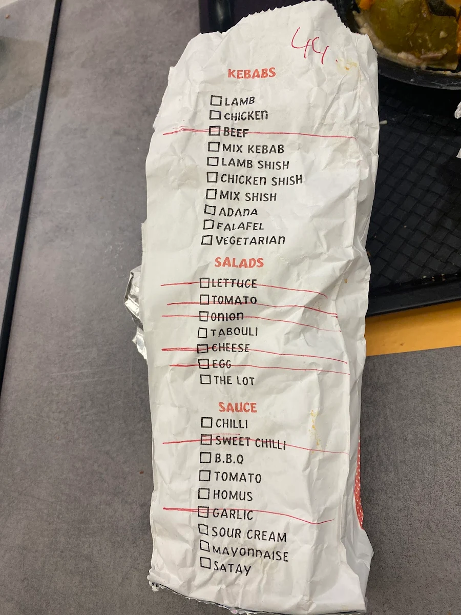 Menu, ROC Kebabs