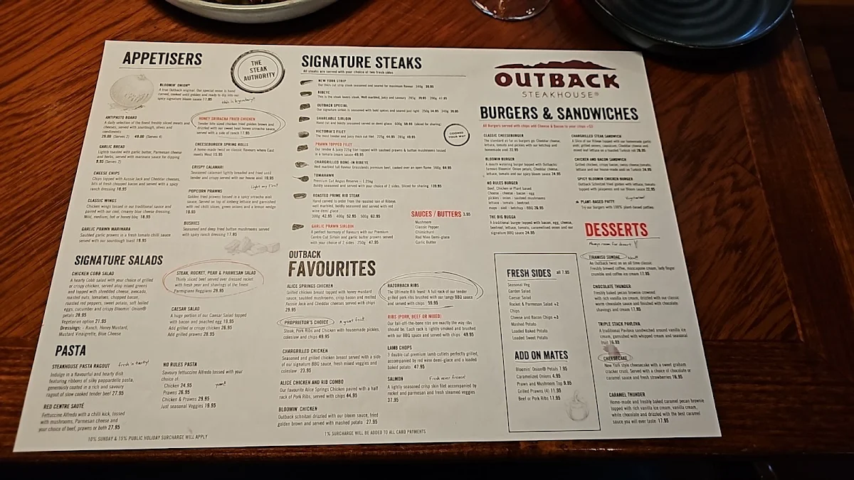 Menu, Outback Steakhouse Glenwood