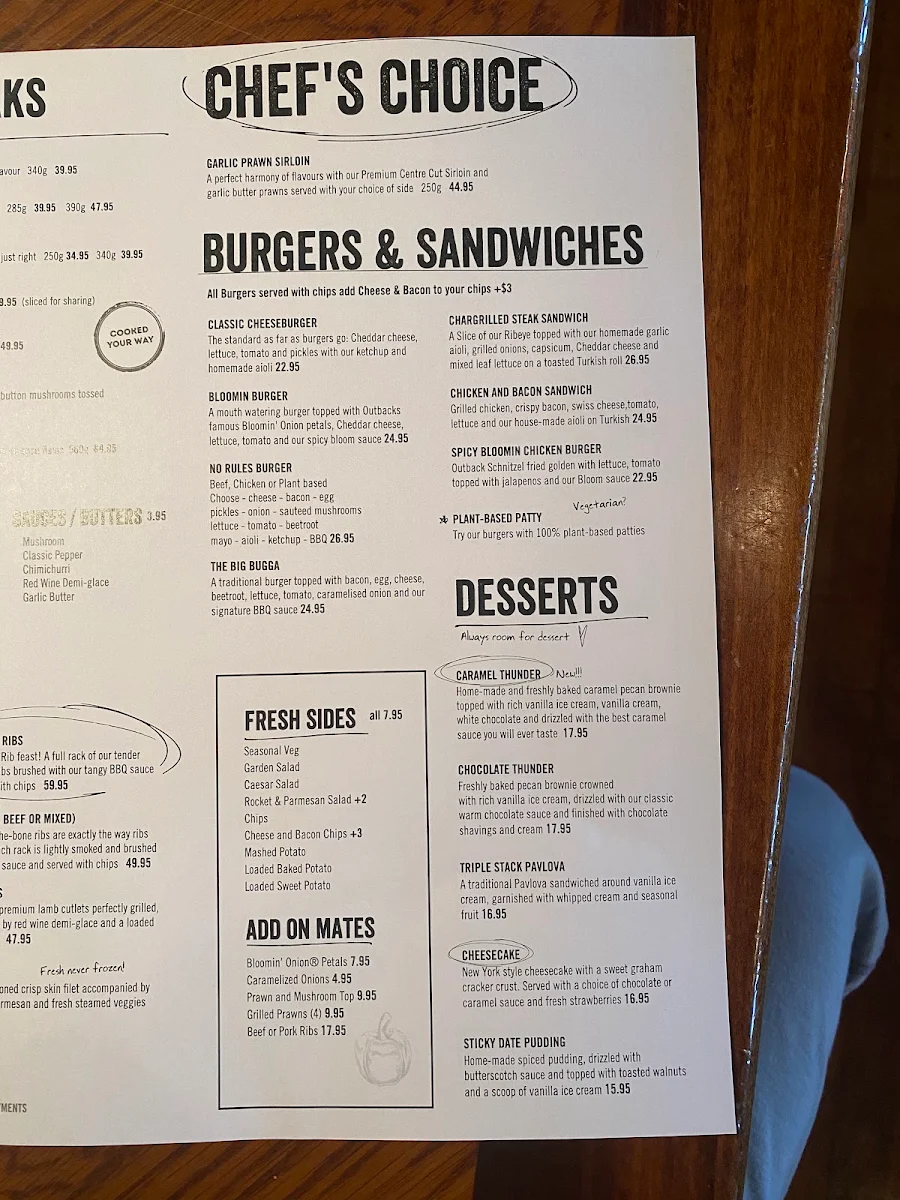 Menu, Outback Steakhouse Glenwood